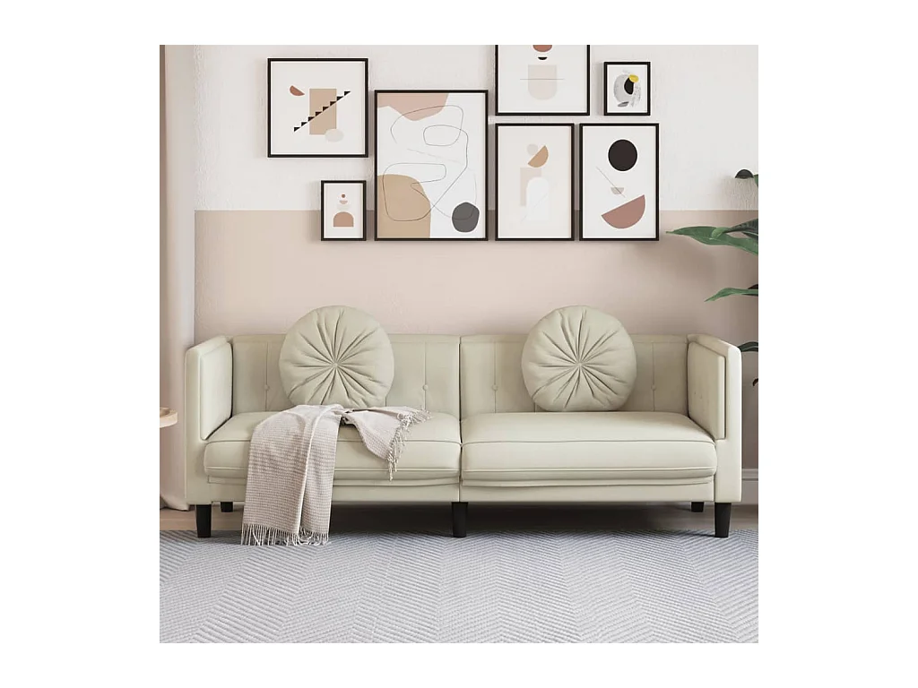 Bank met kussens 3-zits fluweel crèmekleurig