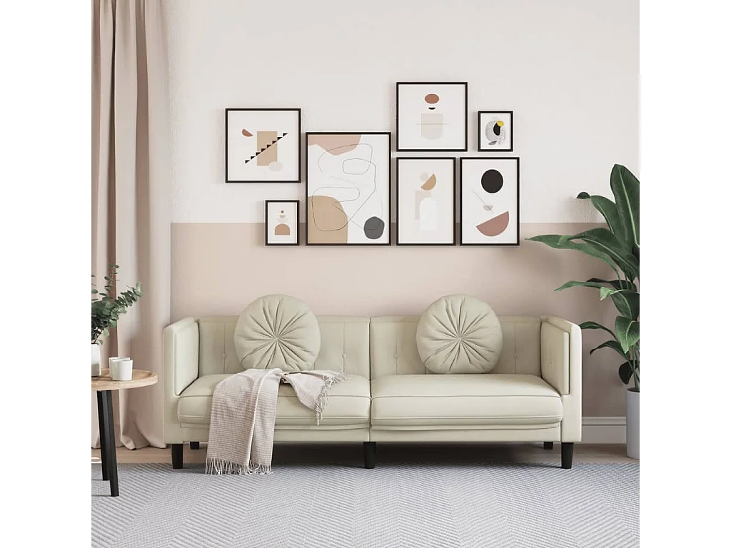 Canapé avec coussins 3 places crème velours
