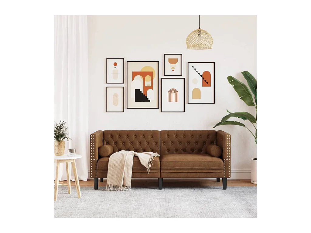 Canapé Chesterfield avec traversins 2 places similicuir daim