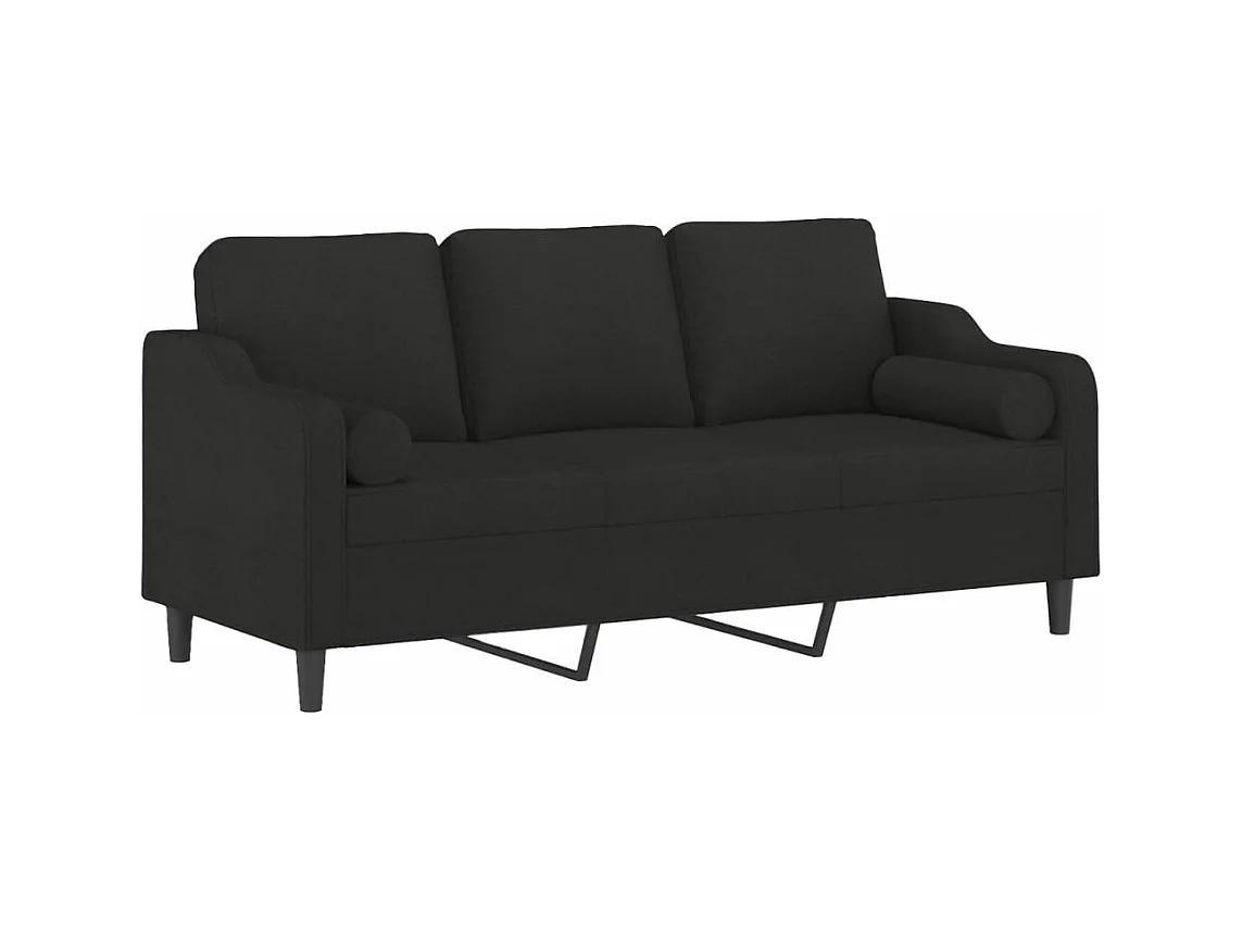 Driezitsbank met sierkussens 180 cm stof zwart