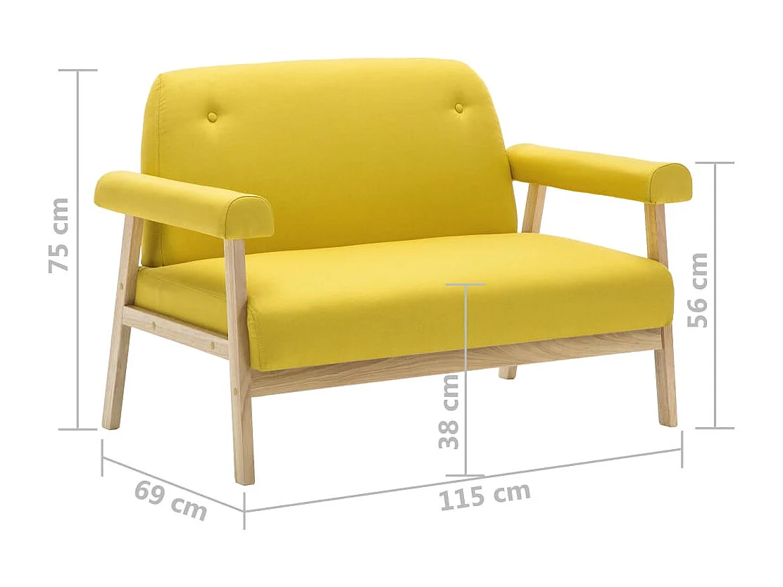 Canapé à 2 places Tissu Jaune