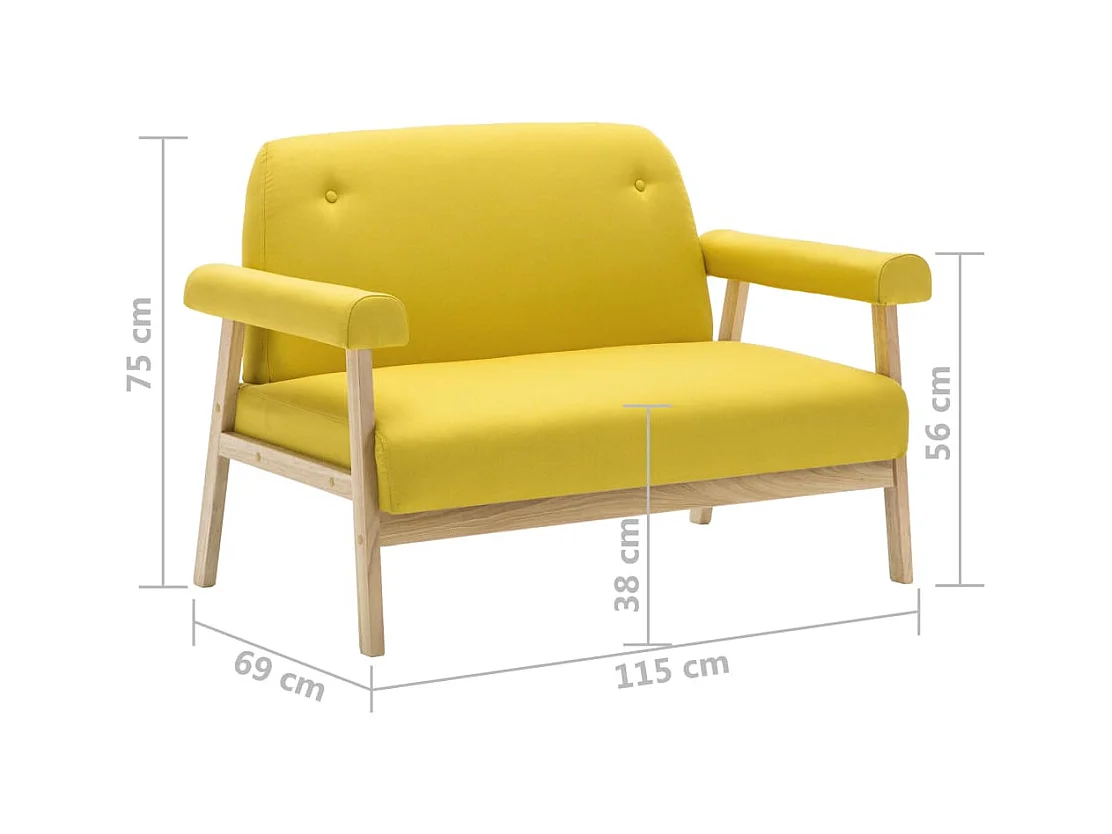 Canapé à 2 places Tissu Jaune