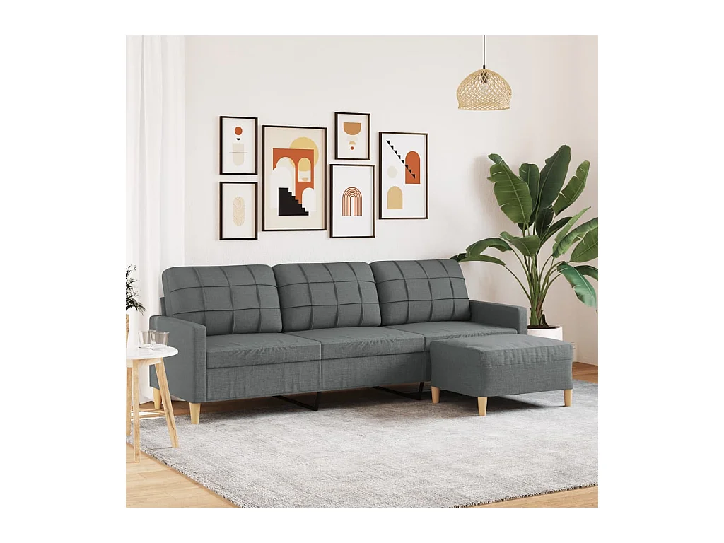 Canapé à 3 places avec repose-pieds Gris foncé 210 cm Tissu