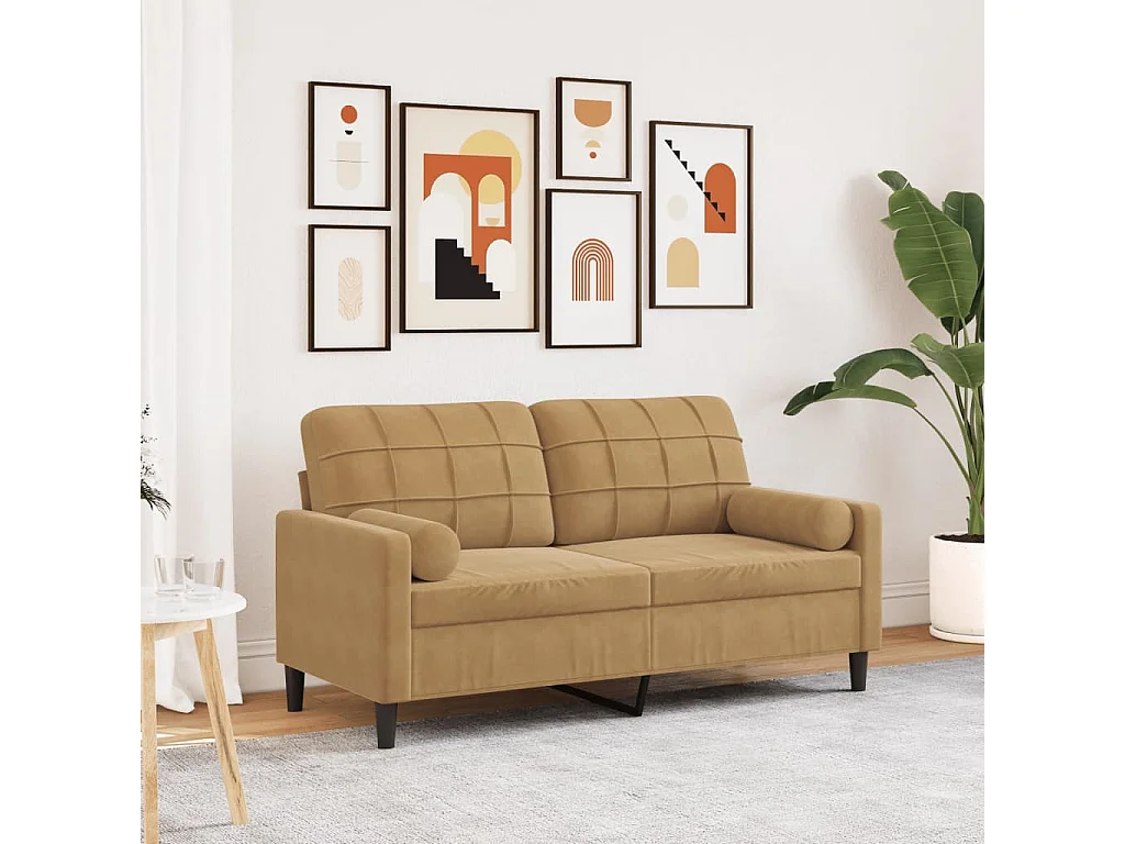 Canapé 2 places avec oreillers décoratifs brun 140 cm velours
