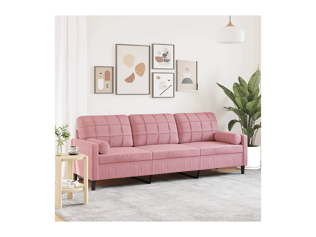 Canapé 3 places avec oreillers décoratifs rose 210 cm velours
