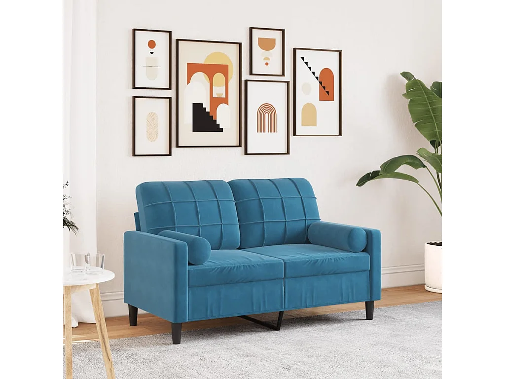 Tweezitsbank met sierkussens 120 cm fluweel blauw