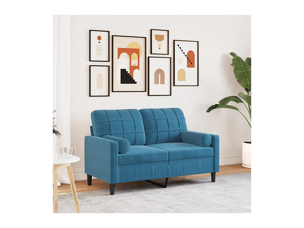 Canapé 2 places avec oreillers décoratifs bleu 120 cm velours