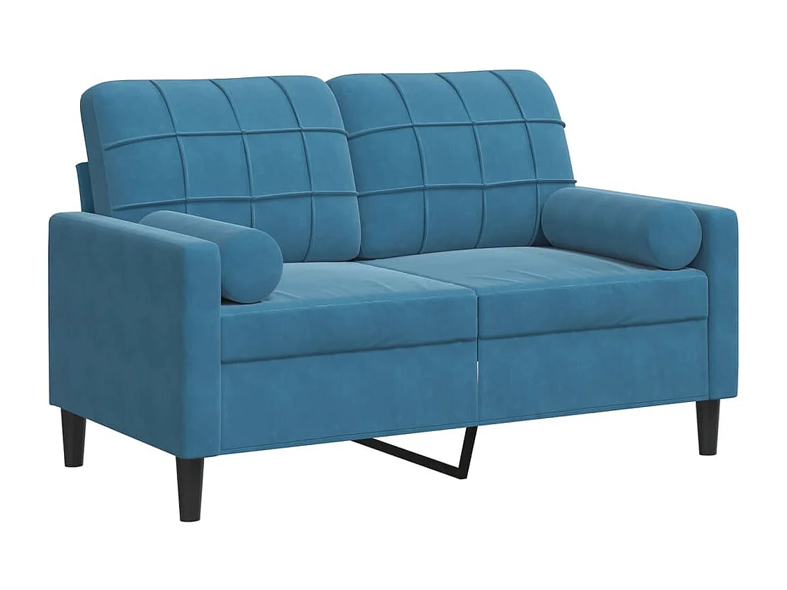 Canapé 2 places avec oreillers décoratifs bleu 120 cm velours