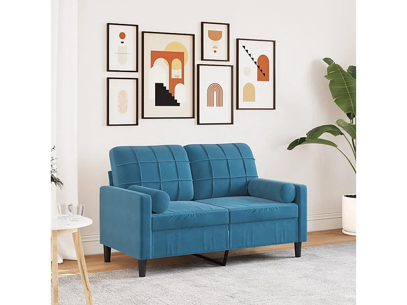 Canapé 2 places avec oreillers décoratifs bleu 120 cm velours