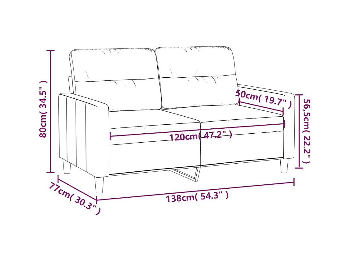 Canapé à 2 places Gris clair 120 cm Tissu
