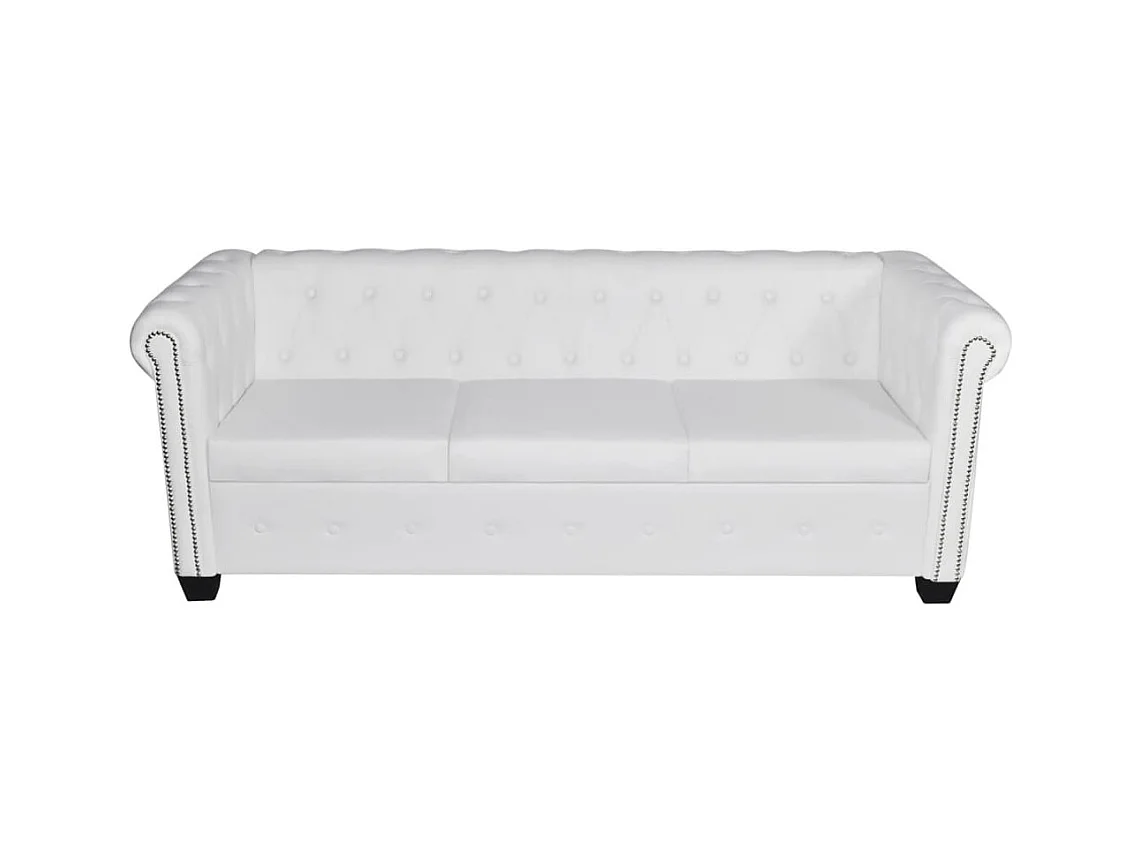 Driezitsbank Chesterfield kunstleer wit