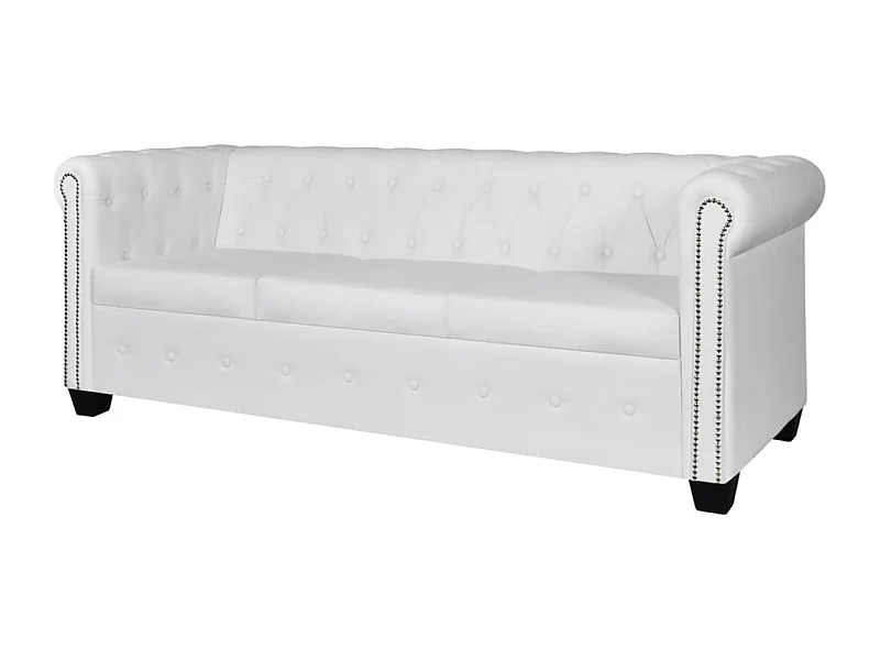 Sofá Chesterfield de 3 lugares em couro artificial branco