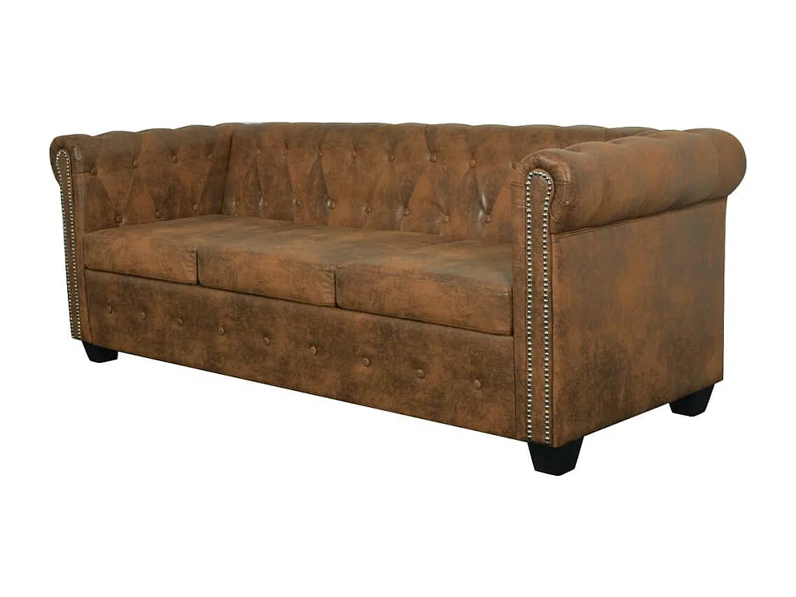 Canapé Chesterfield 3 places cuir artificiel marron