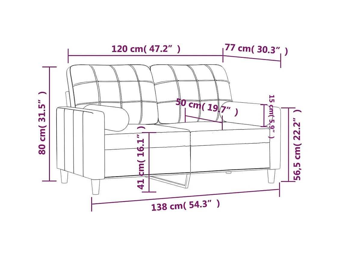 Canapé 2 places avec oreillers gris foncé 120 cm tissu