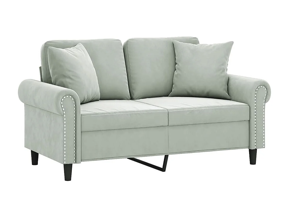 Canapé 2 places avec oreillers gris clair 120 cm velours