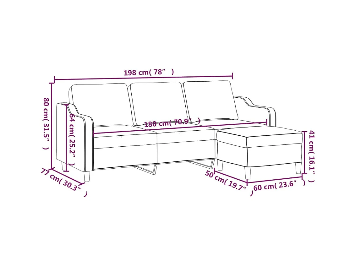 Canapé à 3 places avec repose-pieds Jaune clair 180 cm Tissu