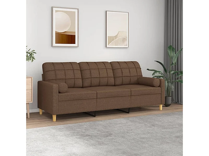 Sofá de 3 plazas con cojines tela marrón 180 cm