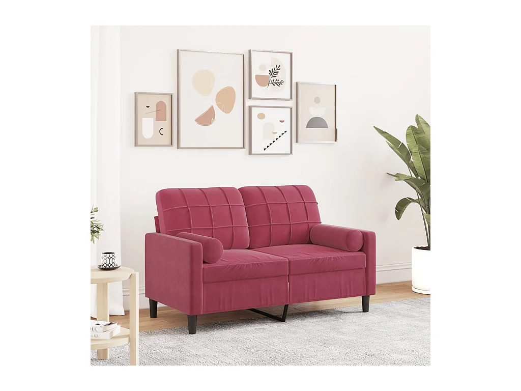 Canapé 2 places avec oreillers bordeaux 120 cm velours