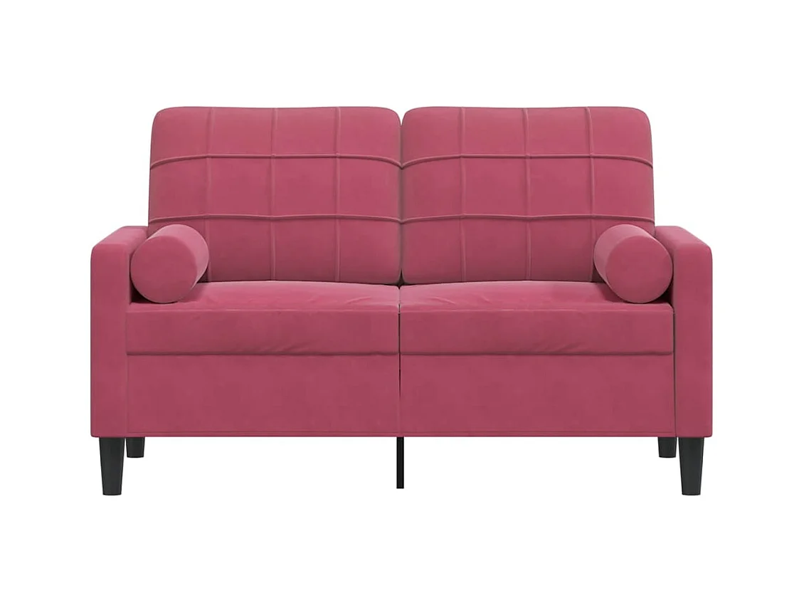 Canapé 2 places avec oreillers bordeaux 120 cm velours
