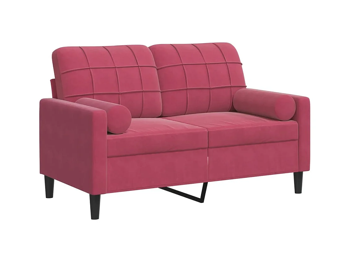 Canapé 2 places avec oreillers bordeaux 120 cm velours