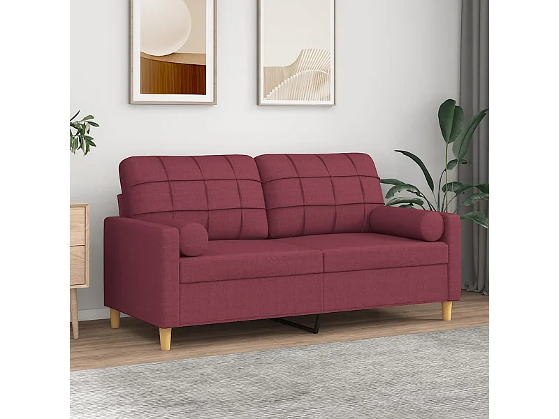 Canapé 2 places avec oreillers bordeaux 140 cm tissu