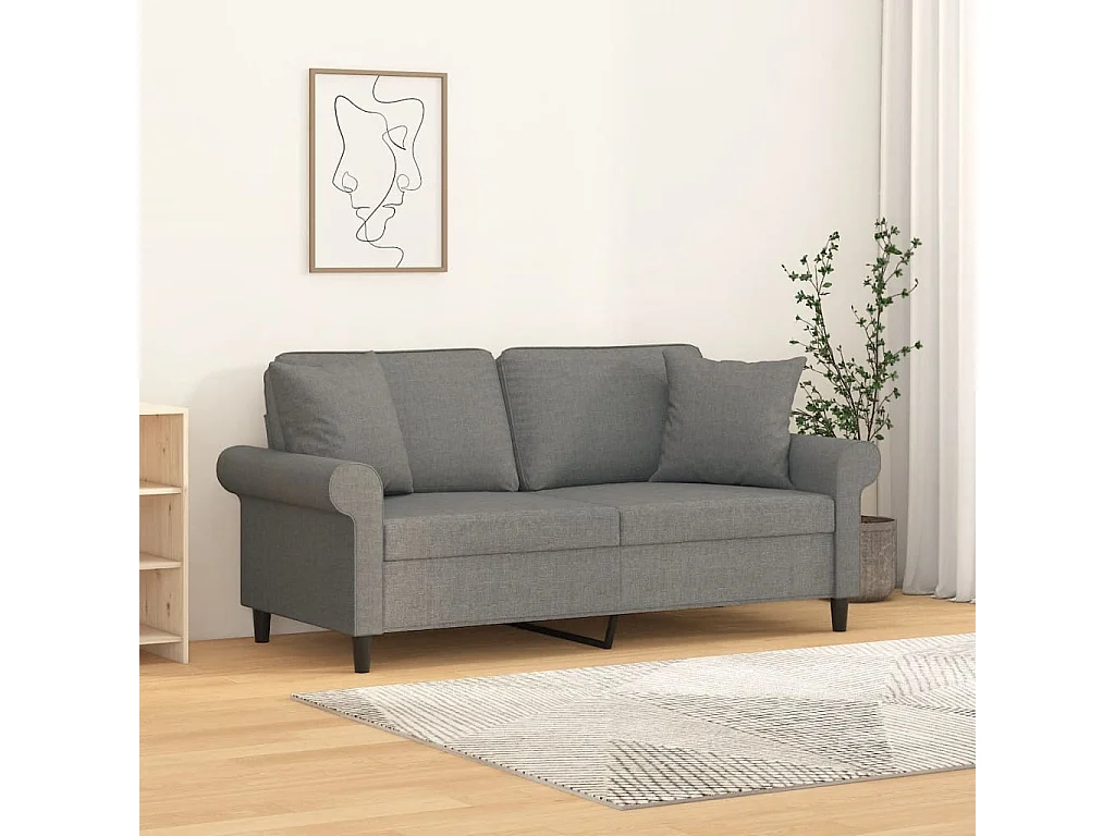 Canapé 2 places et oreillers et coussins Gris foncé 140cm Tissu