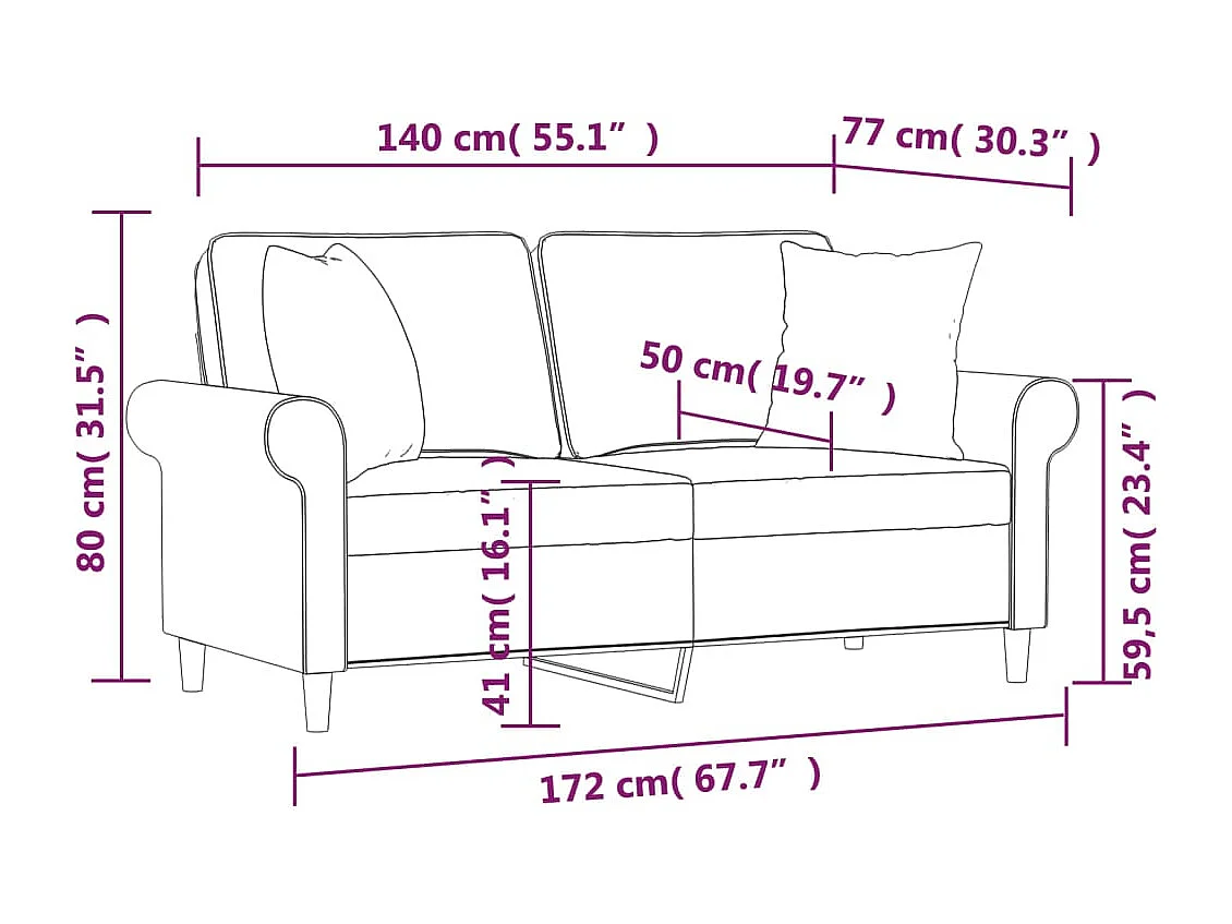 Canapé 2 places et oreillers et coussins Gris foncé 140cm Tissu