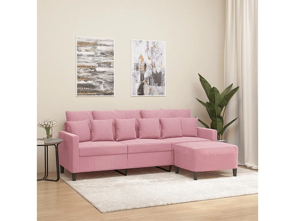 Canapé à 3 places avec repose-pieds Rose 180 cm Velours