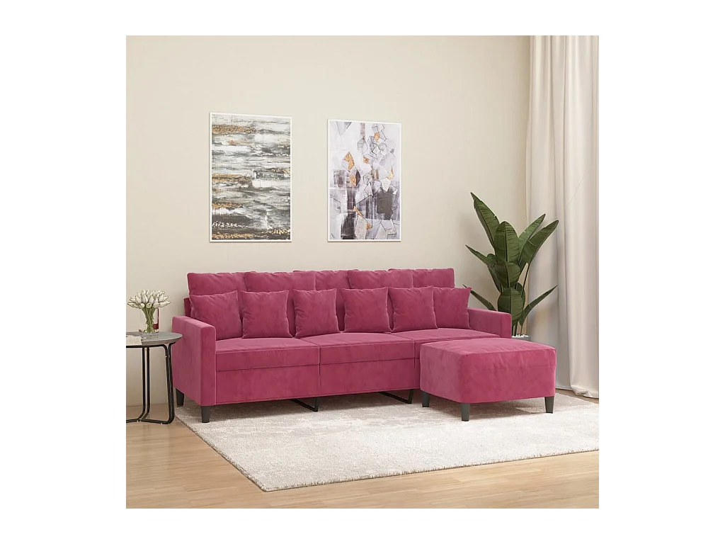 Canapé à 3 places et repose-pieds Rouge bordeaux 180 cm Velours
