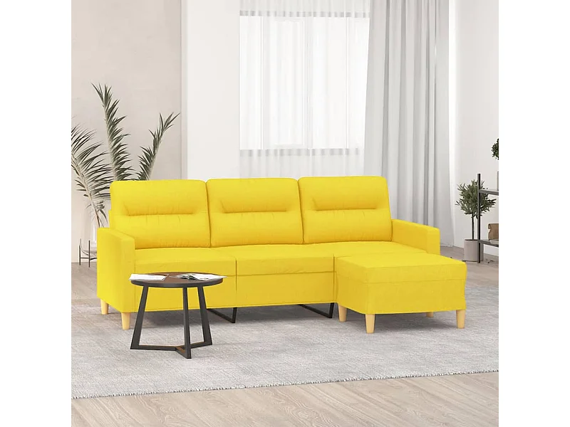 Sofá de 3 plazas con taburete de tela amarillo claro 180 cm