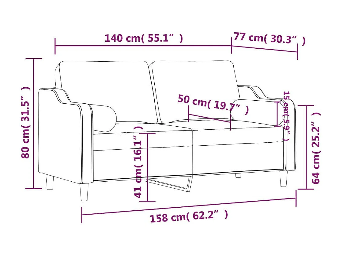 Tweezitsbank met sierkussens 140 cm stof wijnrood