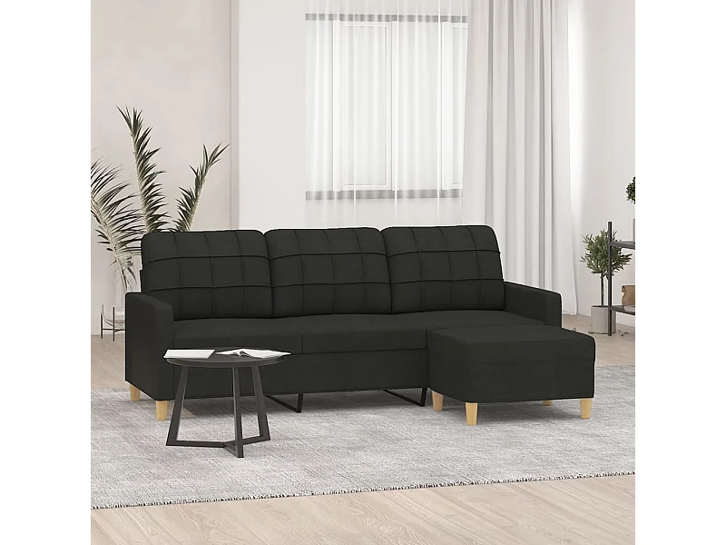 Canapé à 3 places avec repose-pieds Noir 180 cm Tissu