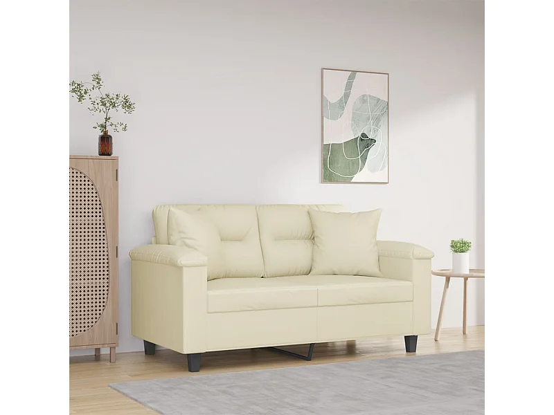 Tweezitsbank met sierkussens 120 cm kunstleer crèmekleurig