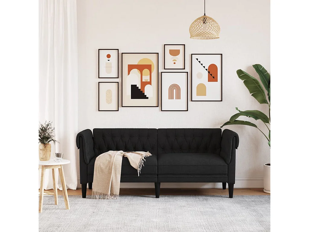 Canapé Chesterfield 2 places noir tissu