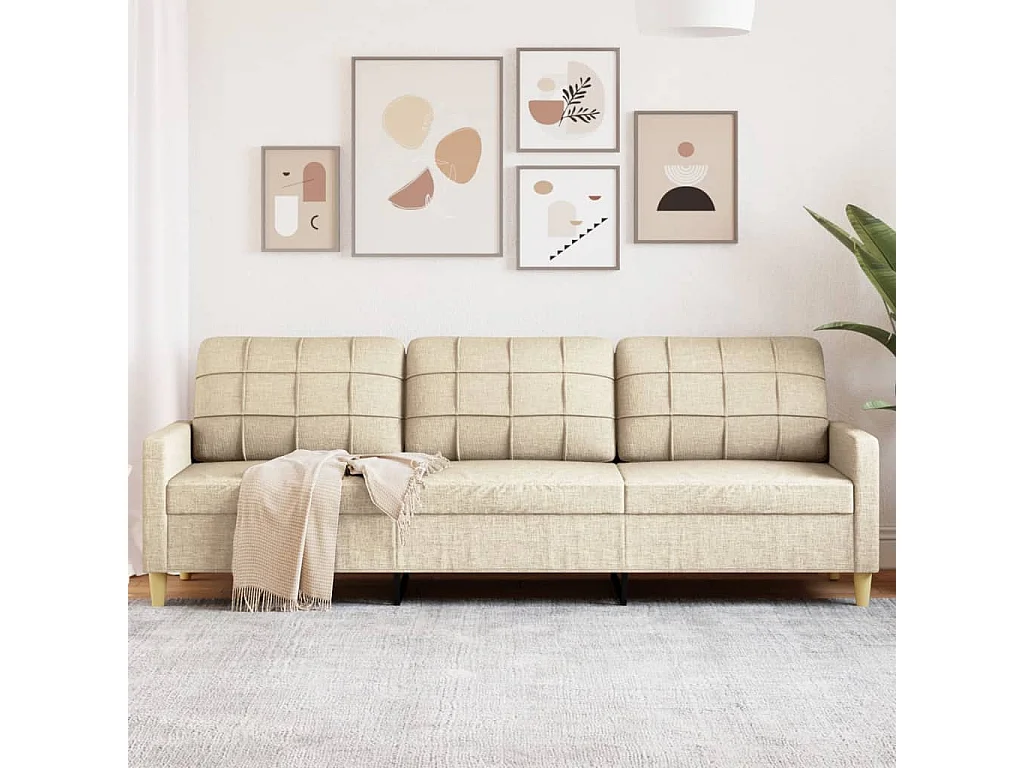 Driezitsbank 210 cm stof crème