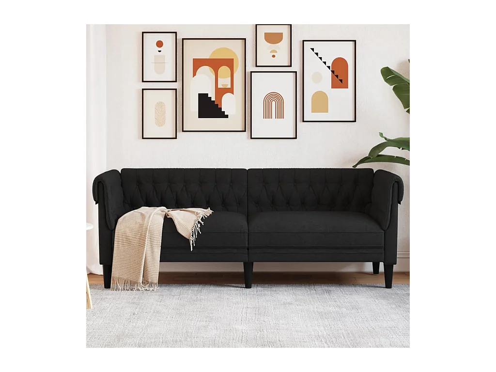 Canapé Chesterfield 3 places noir tissu