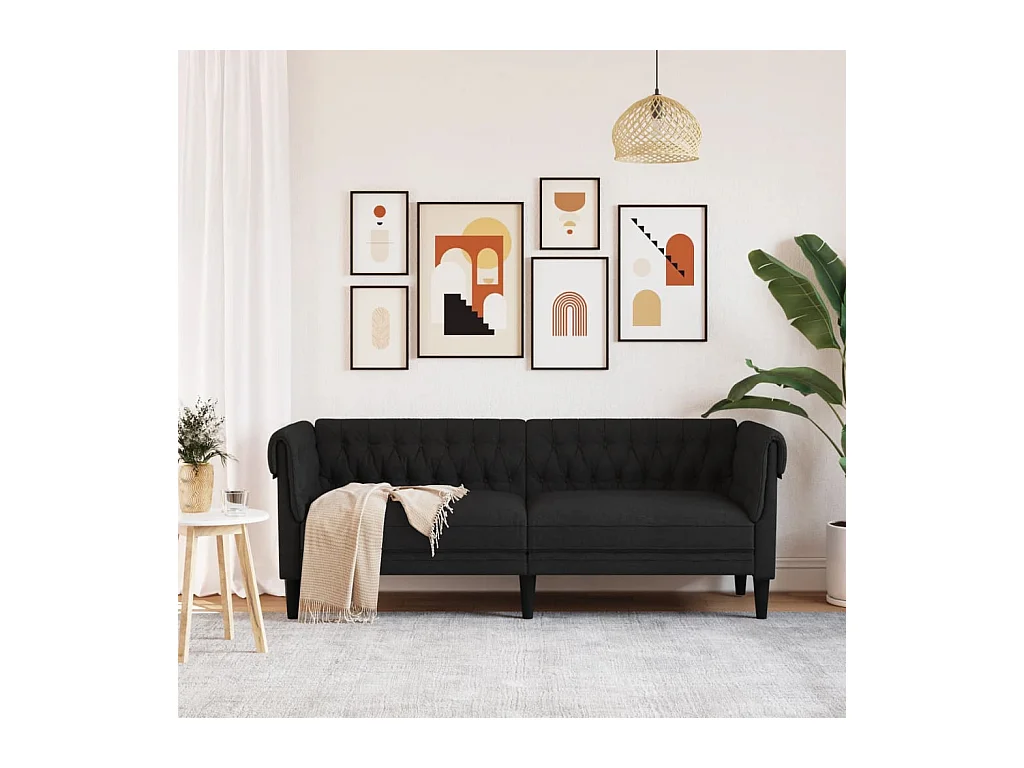 Canapé Chesterfield 3 places noir tissu