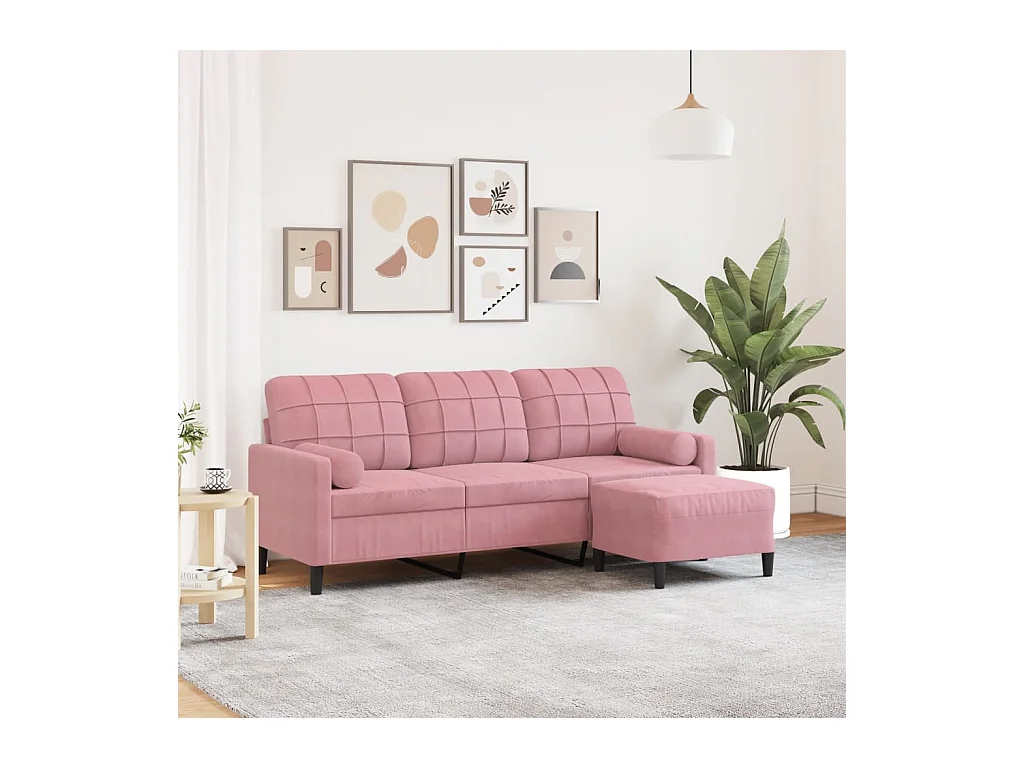 Canapé à 3 places avec repose-pieds Rose 180 cm Velours