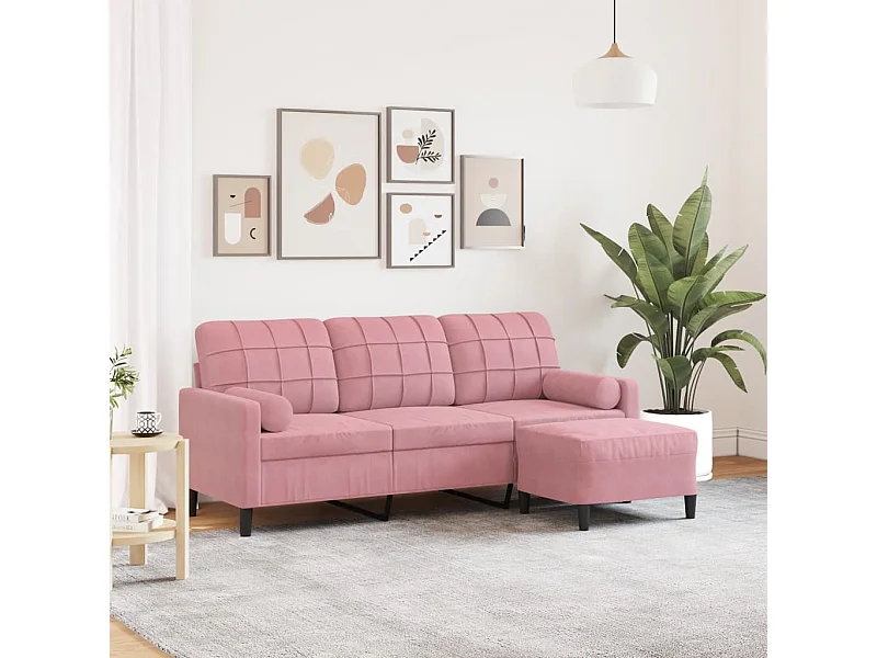 Canapé à 3 places avec repose-pieds Rose 180 cm Velours