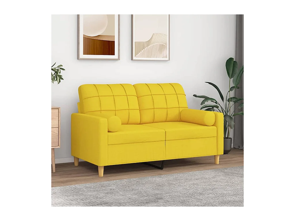 Canapé 2 places avec oreillers jaune clair 120 cm tissu