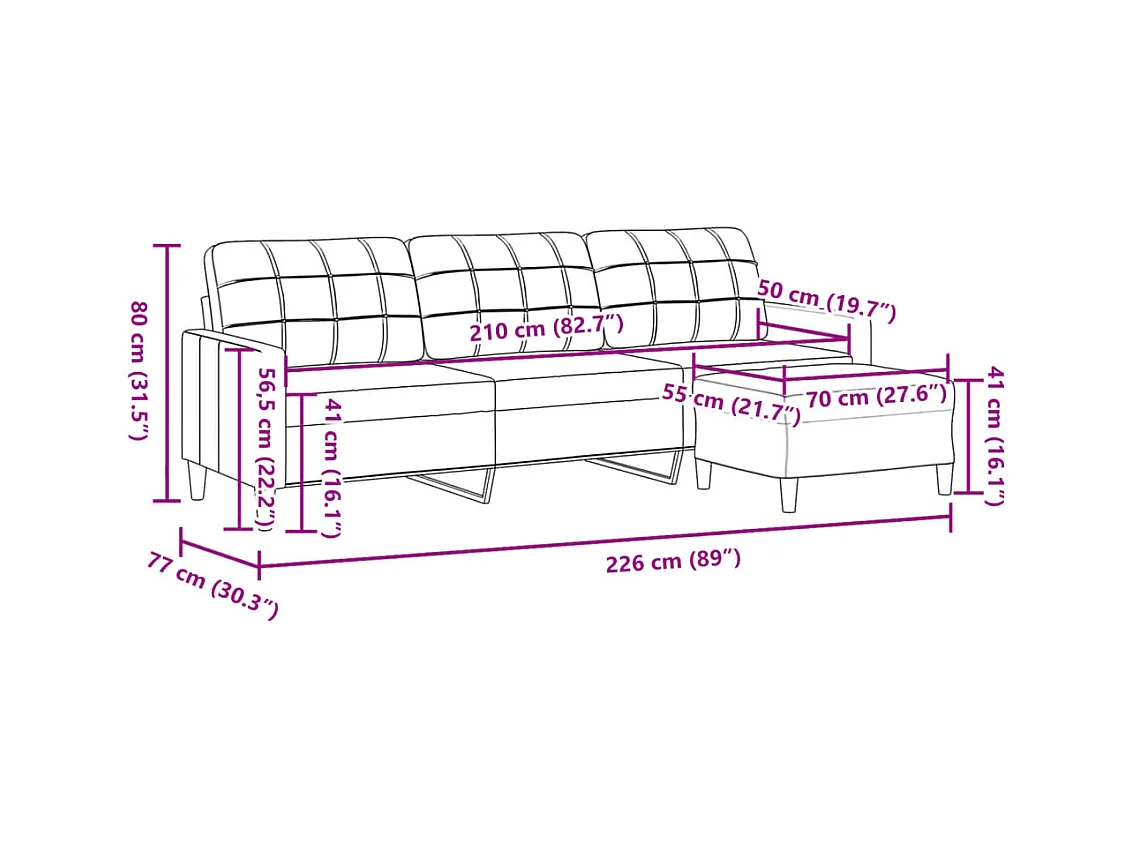 Canapé à 3 places avec repose-pieds Taupe 210 cm Tissu