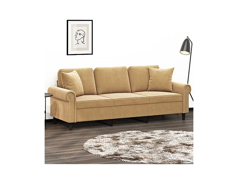 Driezitsbank met sierkussens 180 cm fluweel bruin