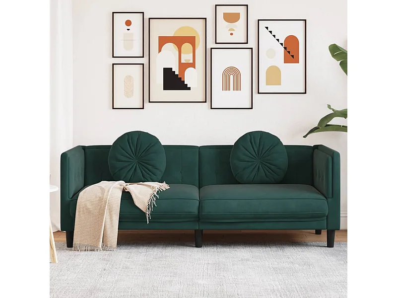 Canapé avec coussins 3 places vert foncé velours