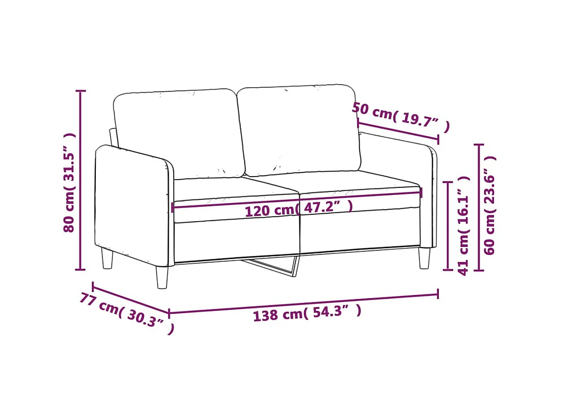 Canapé à 2 places Vert foncé 120 cm Velours