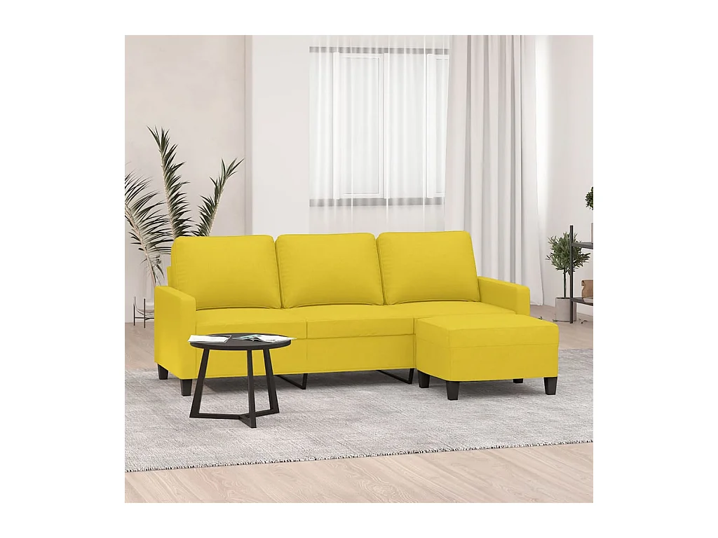 Canapé à 3 places avec repose-pieds Jaune clair 180 cm Tissu
