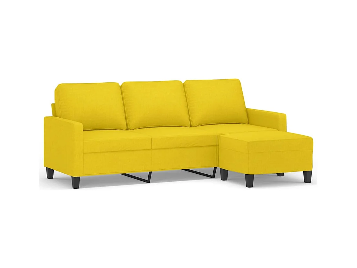 Canapé à 3 places avec repose-pieds Jaune clair 180 cm Tissu
