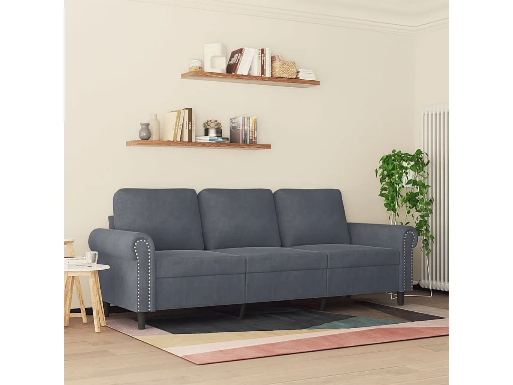 Sofá de 3 lugares 180 cm veludo cinza-escuro
