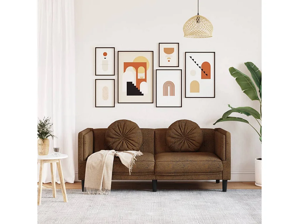 Bank met kussens 2-zits kunstsuède bruin