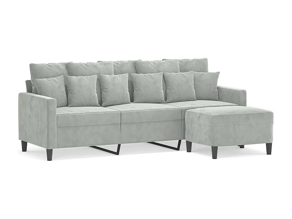 Canapé à 3 places avec repose-pieds Gris clair 180 cm Velours
