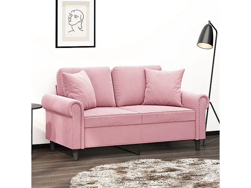 Sofá de 2 plazas con cojines terciopelo rosa 120 cm